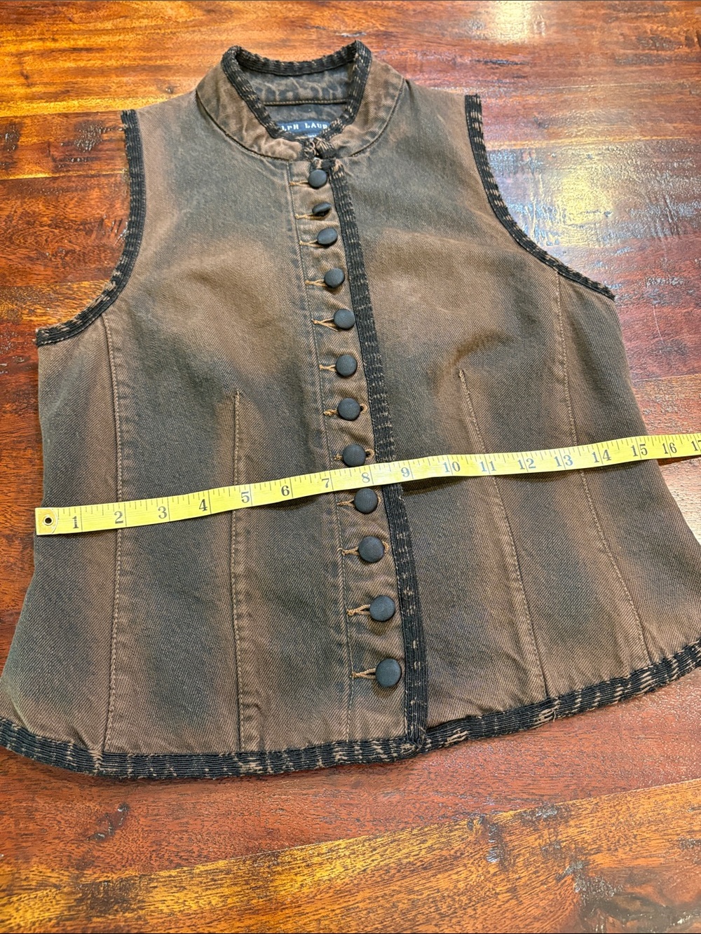 Vintage Ralph Lauren Blue Label Equestrian Brown Denim Button Up Vest size 8 - Picture 13 of 14